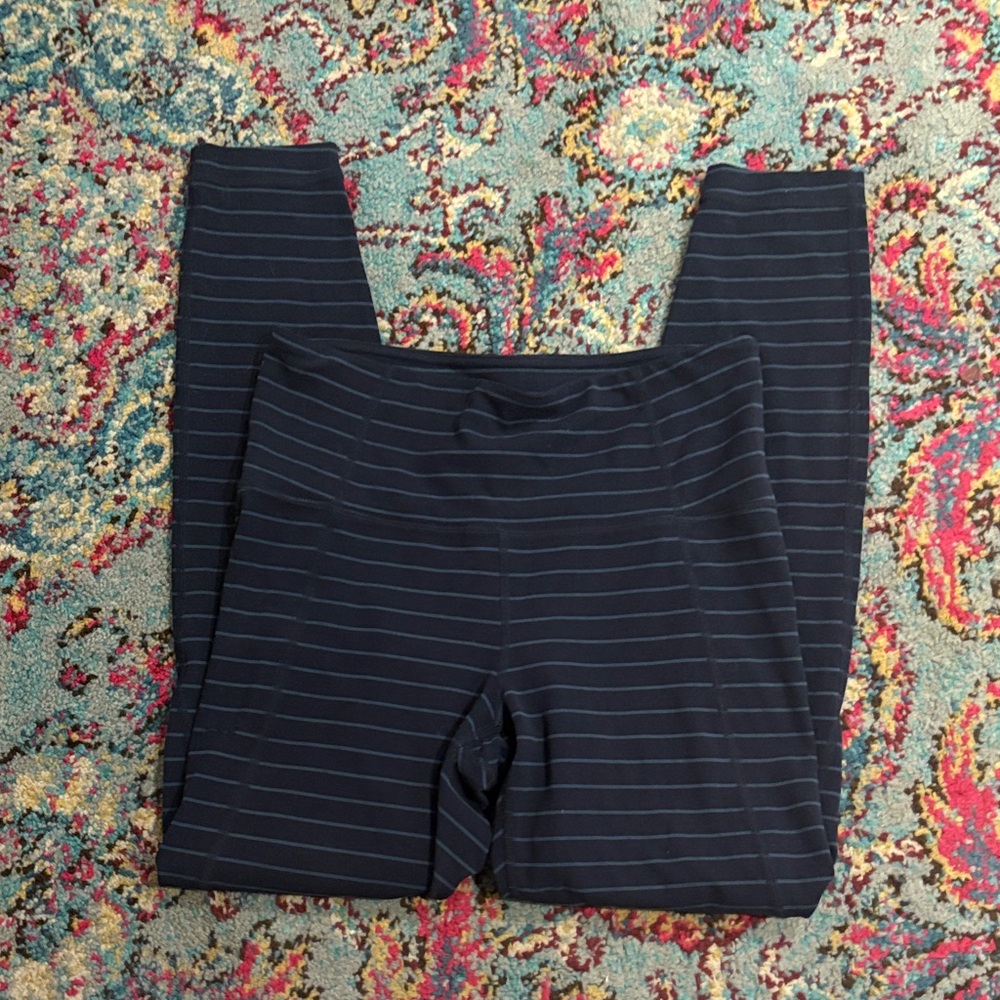 Athleta Navy Striped Leggings